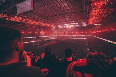 221125 - Wales v New Zealand - Quilter Nations Series - General view of the Stadium light show ahead of the game 
