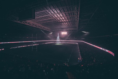 221125 - Wales v New Zealand - Quilter Nations Series - Stadium Pre match light show as the All Blacks perform the Haka