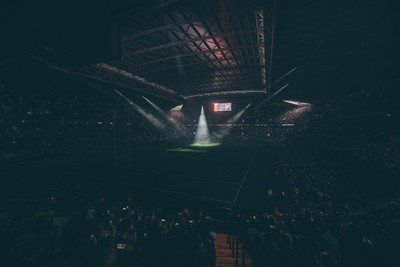 221125 - Wales v New Zealand - Quilter Nations Series - Stadium Pre match light show as New Zealand perform the Haka ahead of the game 