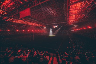 221125 - Wales v New Zealand - Quilter Nations Series - Stadium Pre match light show as New Zealand perform the Haka ahead of the game 