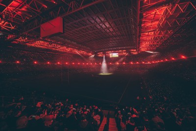 221125 - Wales v New Zealand - Quilter Nations Series - Stadium Pre match light show as New Zealand perform the Haka ahead of the game 