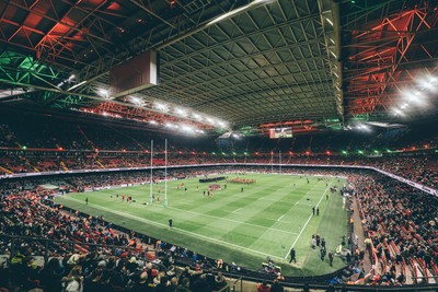 221125 - Wales v New Zealand - Quilter Nations Series - General view of the Stadium light show ahead of the game 