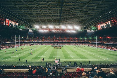 221125 - Wales v New Zealand - Quilter Nations Series - General view of the Stadium light show ahead of the game 