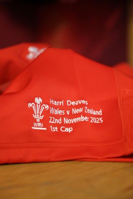 221125 - Wales v New Zealand - Quilter Nations Series - Harri Deaves of Wales jersey before the game