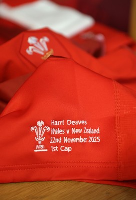 221125 - Wales v New Zealand - Quilter Nations Series - Harri Deaves of Wales jersey before the game