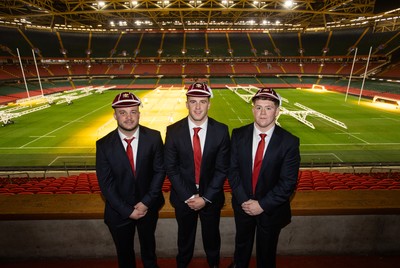 221125 - Wales v New Zealand All Blacks - Quilter Nations Series - New Caps Harri Deaves, Morgan Morse and Brodie Coghlan of Wales 