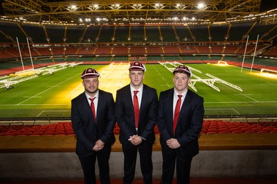 221125 - Wales v New Zealand All Blacks - Quilter Nations Series - New Caps Harri Deaves, Morgan Morse and Brodie Coghlan of Wales 