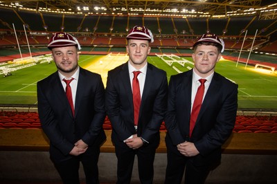 221125 - Wales v New Zealand All Blacks - Quilter Nations Series - New Caps Harri Deaves, Morgan Morse and Brodie Coghlan of Wales 