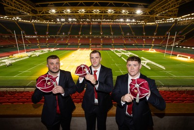 221125 - Wales v New Zealand All Blacks - Quilter Nations Series - New Caps Harri Deaves, Morgan Morse and Brodie Coghlan of Wales 