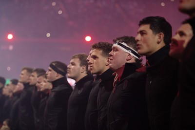 221125 - Wales v New Zealand All Blacks - Quilter Nations Series - Kieran Hardy of Wales during the anthem