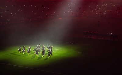 221125 - Wales v New Zealand, Quilter Nations Series - The Wales team face up to the Haka