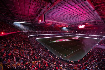 221125 - Wales v New Zealand, Quilter Nations Series - A general view of the Principality Stadium during the pre-match lightshow