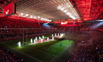 221125 - Wales v New Zealand, Quilter Nations Series - A general view of the Principality Stadium during the pre-match lightshow