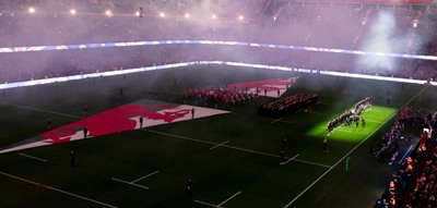 221125 - Wales v New Zealand, Quilter Nations Series - A general view of the Principality Stadium during the anthems
