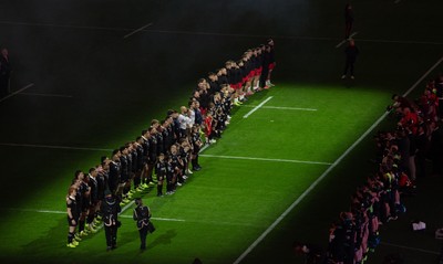 221125 - Wales v New Zealand, Quilter Nations Series - The teams line up for the anthems ahead of the match