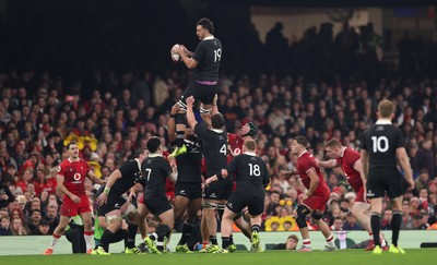 221125 - Wales v New Zealand, Quilter Nations Series - Josh Lord of New Zealand wins the line out