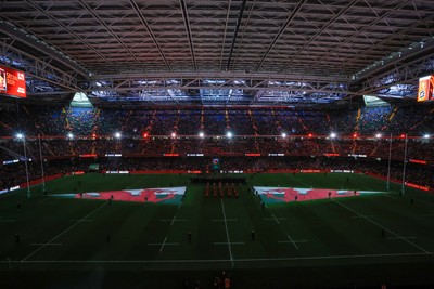 221125 - Wales v New Zealand - Quilter Nations Series - General view inside the stadium of the pre match light show