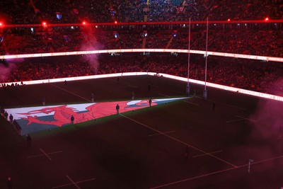 221125 - Wales v New Zealand - Quilter Nations Series - General view inside the stadium of the pre match light show