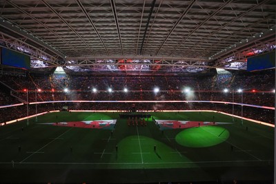 221125 - Wales v New Zealand - Quilter Nations Series - General view inside the stadium of the pre match light show