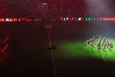 221125 - Wales v New Zealand - Quilter Nations Series - Stadium Pre match light show as the All Blacks perform the Haka