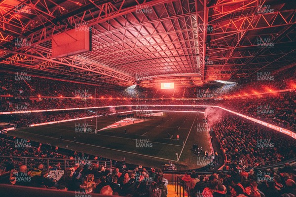 221125 - Wales v New Zealand - Quilter Nations Series - General view of the Stadium light show ahead of the game 