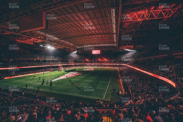 221125 - Wales v New Zealand - Quilter Nations Series - General view of the Stadium light show ahead of the game 