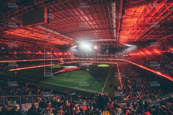 221125 - Wales v New Zealand - Quilter Nations Series - General view of the Stadium light show ahead of the game 