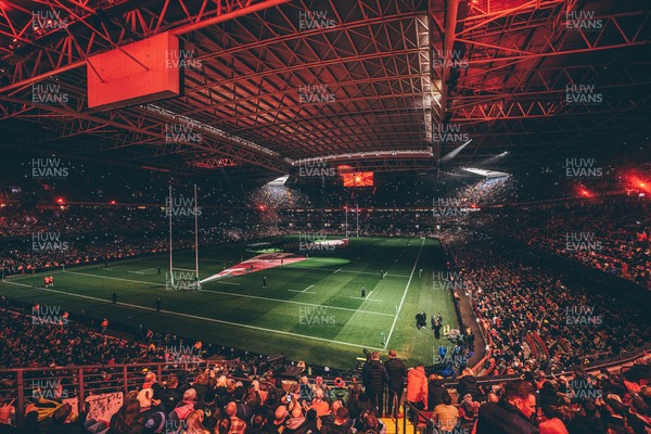 221125 - Wales v New Zealand - Quilter Nations Series - General view of the Stadium light show ahead of the game 