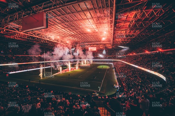 221125 - Wales v New Zealand - Quilter Nations Series - Stadium Pre match light show and pyrotechnics