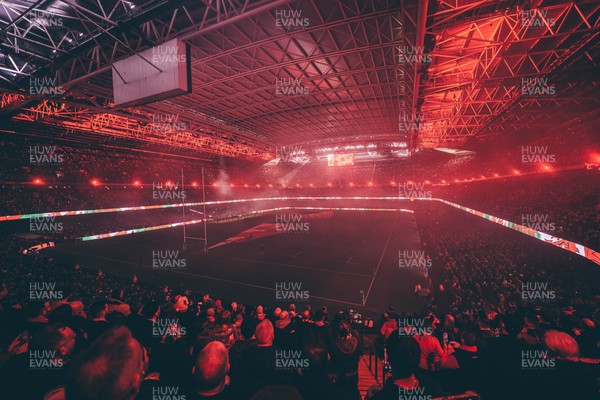 221125 - Wales v New Zealand - Quilter Nations Series - General view of the Stadium light show ahead of the game 