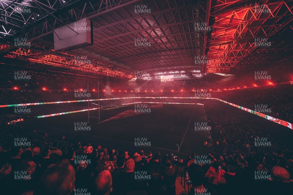 221125 - Wales v New Zealand - Quilter Nations Series - General view of the Stadium light show ahead of the game 