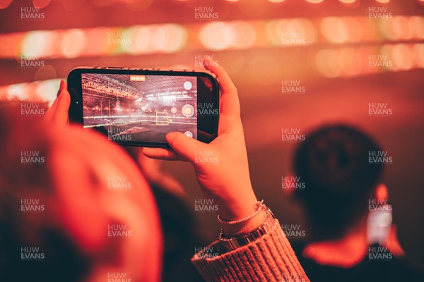 221125 - Wales v New Zealand - Quilter Nations Series - Fans Watch the light show ahead of the game 
