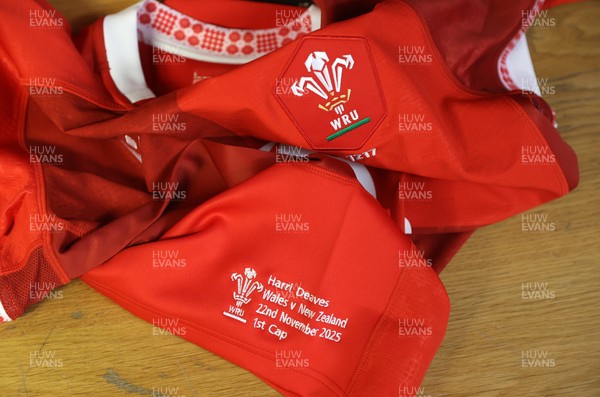 221125 - Wales v New Zealand - Quilter Nations Series - Harri Deaves of Wales jersey before the game