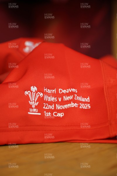 221125 - Wales v New Zealand - Quilter Nations Series - Harri Deaves of Wales jersey before the game