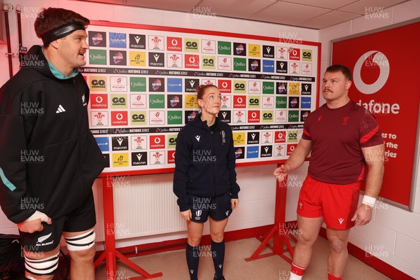 221125 - Wales v New Zealand All Blacks - Quilter Nations Series - Scott Barrett of New Zealand and Dewi Lake of Wales during the coin toss