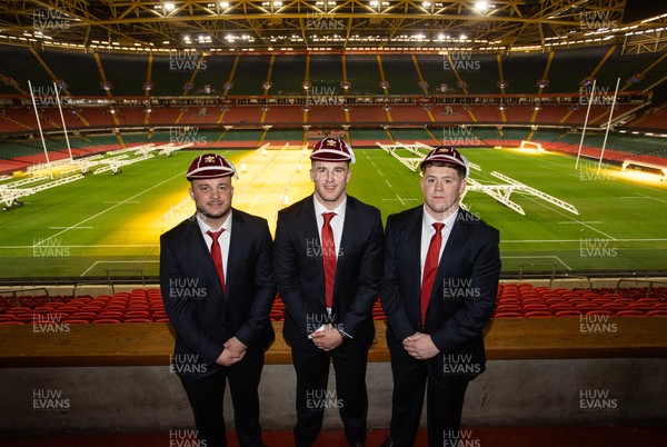 221125 - Wales v New Zealand All Blacks - Quilter Nations Series - New Caps Harri Deaves, Morgan Morse and Brodie Coghlan of Wales 