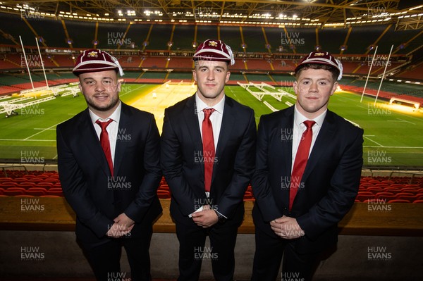 221125 - Wales v New Zealand All Blacks - Quilter Nations Series - New Caps Harri Deaves, Morgan Morse and Brodie Coghlan of Wales 