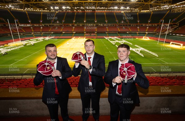 221125 - Wales v New Zealand All Blacks - Quilter Nations Series - New Caps Harri Deaves, Morgan Morse and Brodie Coghlan of Wales 