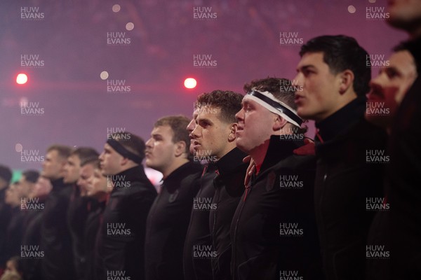 221125 - Wales v New Zealand All Blacks - Quilter Nations Series - Kieran Hardy of Wales during the anthem