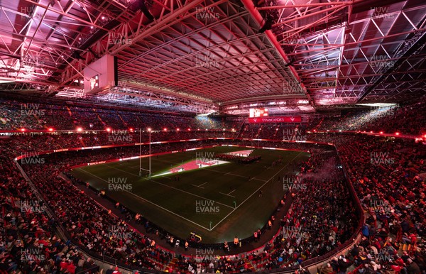 221125 - Wales v New Zealand, Quilter Nations Series - A general view of the Principality Stadium during the pre-match lightshow