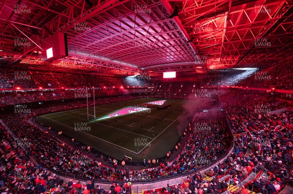 221125 - Wales v New Zealand, Quilter Nations Series - A general view of the Principality Stadium during the pre-match lightshow