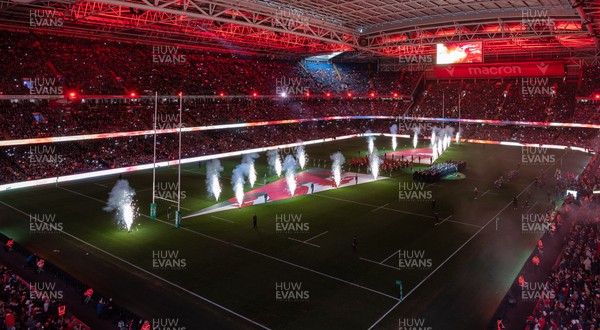 221125 - Wales v New Zealand, Quilter Nations Series - A general view of the Principality Stadium during the pre-match lightshow