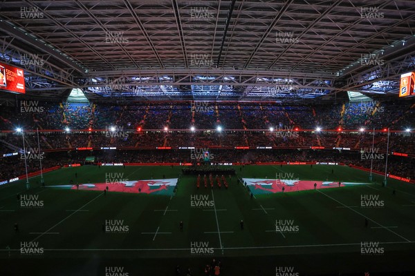 221125 - Wales v New Zealand - Quilter Nations Series - General view inside the stadium of the pre match light show