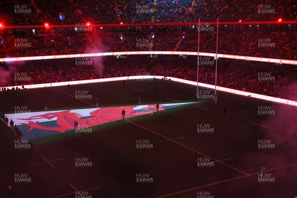 221125 - Wales v New Zealand - Quilter Nations Series - General view inside the stadium of the pre match light show