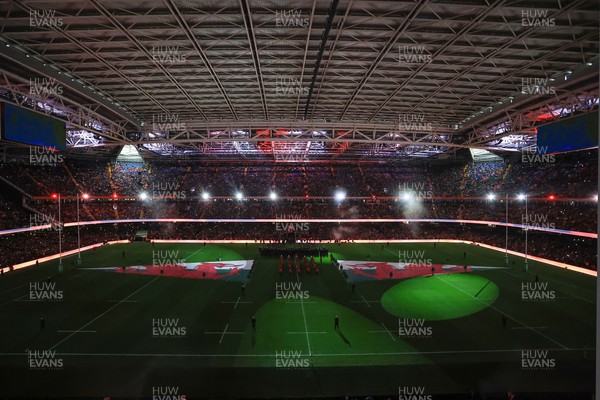 221125 - Wales v New Zealand - Quilter Nations Series - General view inside the stadium of the pre match light show