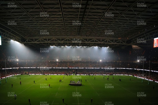 221125 - Wales v New Zealand - Quilter Nations Series - General view inside the stadium of the pre match light show