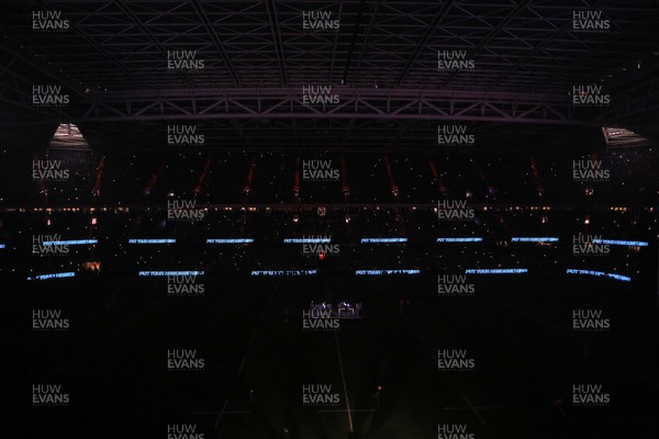 221125 - Wales v New Zealand - Quilter Nations Series - General view inside the stadium of the pre match light show