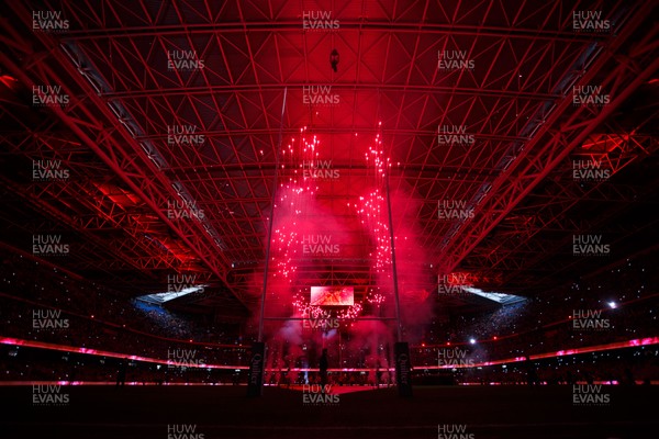 221125 - Wales v New Zealand - Quilter Nations Series - Pre-match fireworks, pyrotechnics and light show