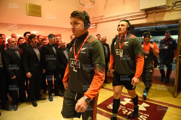 251117 - Wales v New Zealand - Under Armour Series - Beauden Barrett and Sonny Bill Williams of New Zealand arrive to a male voice choir