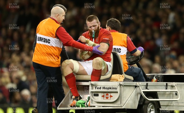 251117 - Wales v New Zealand - Under Armour Series 2017 - Jake Ball of Wales leaves the field injured